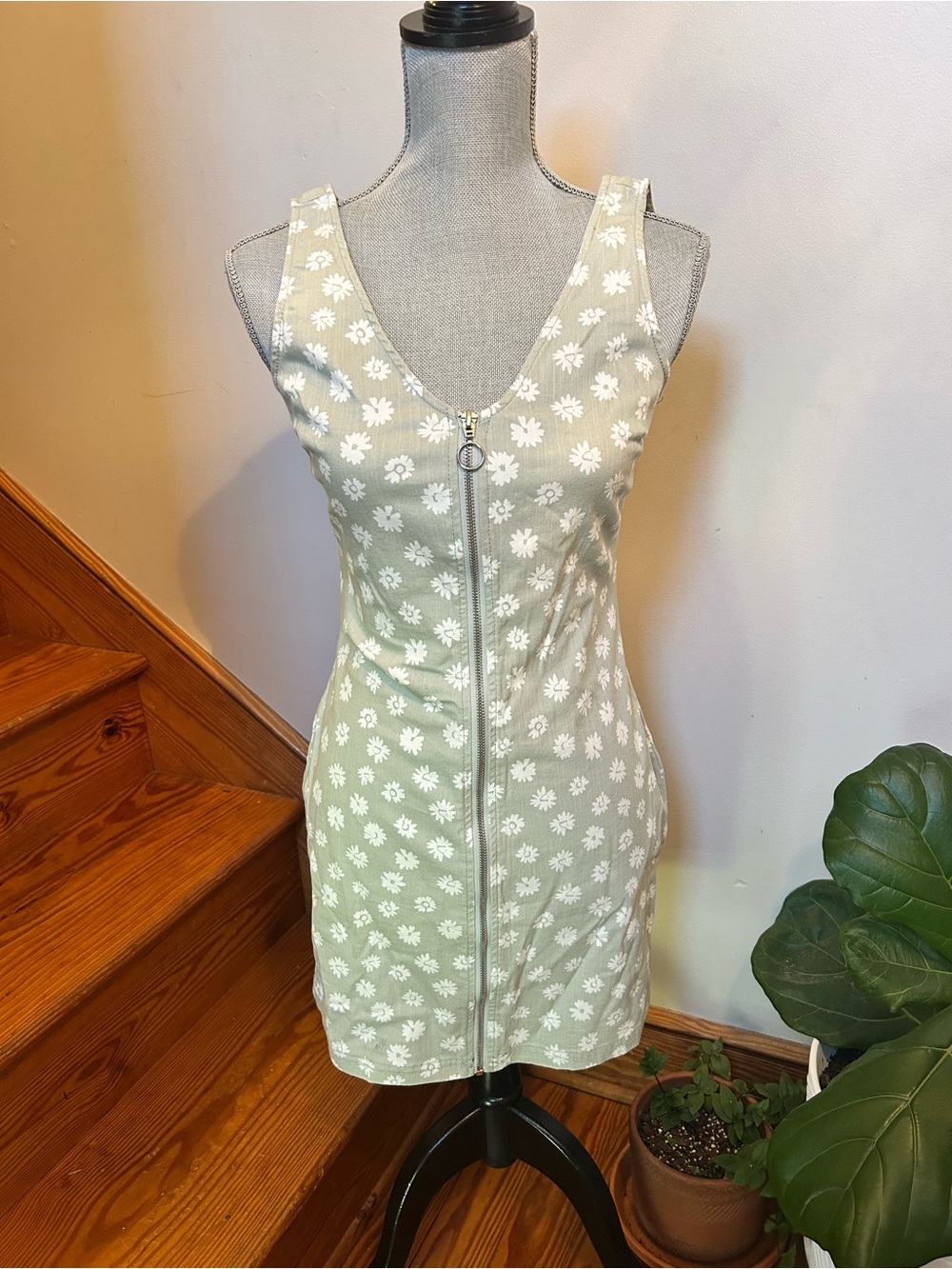 No Boundaries Sage Green & White Daisy Mini Dress